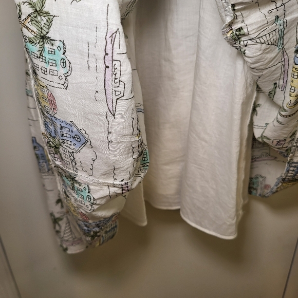 Talbots Ruffle Fit & Flare Dress Scenic Curacao Beach Palm 100% Cotton Women's 6 - Picture 9 of 13